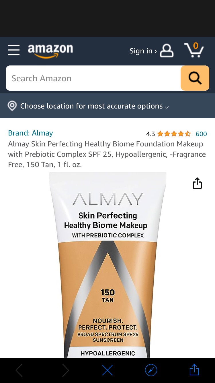 Amazon.com : Almay Skin Perfecting Healthy Biome Foundation Makeup with Prebiotic Complex SPF 25, Hypoallergenic, -Fragrance Free, 150 Tan, 1 fl. oz. : Beauty & Personal Care
