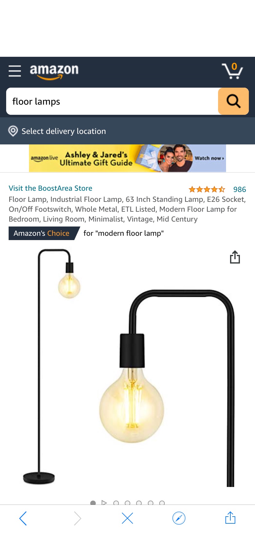 Floor Lamp, Industrial Floor Lamp落地灯, 63 Inch Standing Lamp, E26 Socket, On/Off Footswitch, Whole Metal, ETL Listed, Modern Floor Lamp for Bedroom,