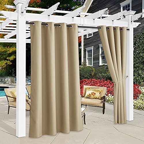 RYB HOME Outdoor Patio Curtains Waterproof Sun Block Drapes Energy Efficient Privacy Protection for Front Porch Balcony Sliding Door Terrace, Taupe, W55 x L84 inches, 2 Panels 窗帘