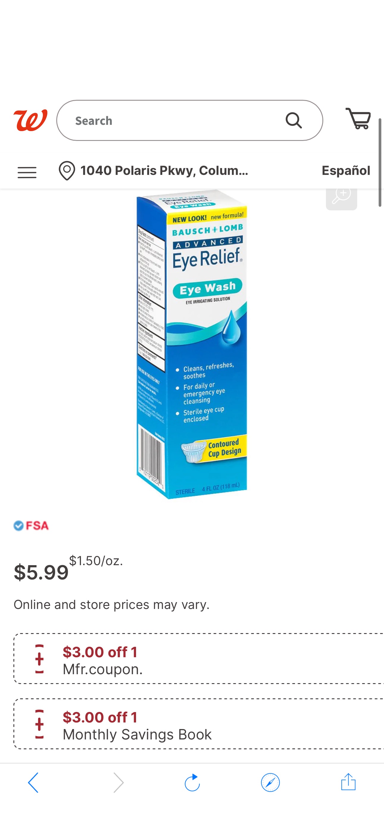Advanced Eye Relief Eye Wash | Walgreens用帐号$3，$3优惠后免费