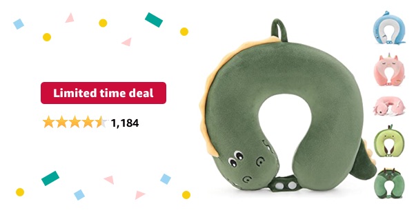 Limited-time deal: Niuniu Daddy Kids Neck Pillow for Traveling -100% Memory Foam Crocodile Travel Pillow - Airplane Travel, Road Trip Essentials for Children- Neck, Chin Support - Stops Head from Fall