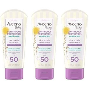 Aveeno Baby Continuous Protection Zinc Oxide Mineral Sunscreen, SPF 50, 3 fl. oz (Pack of 3)