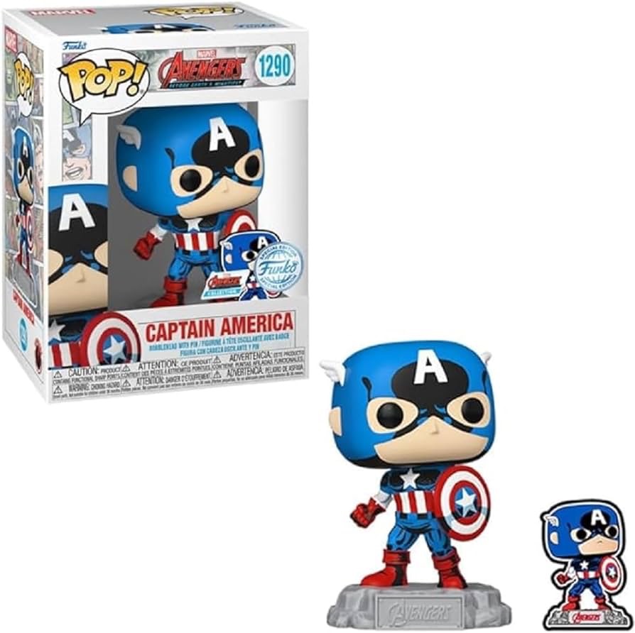 Amazon.com: Funko Pop! & Pin: The Avengers: Earth's Mightiest Heroes - 60th Anniversary, Captain America with Pin, Amazon Exclusive : Toys & Games 美国队长手办