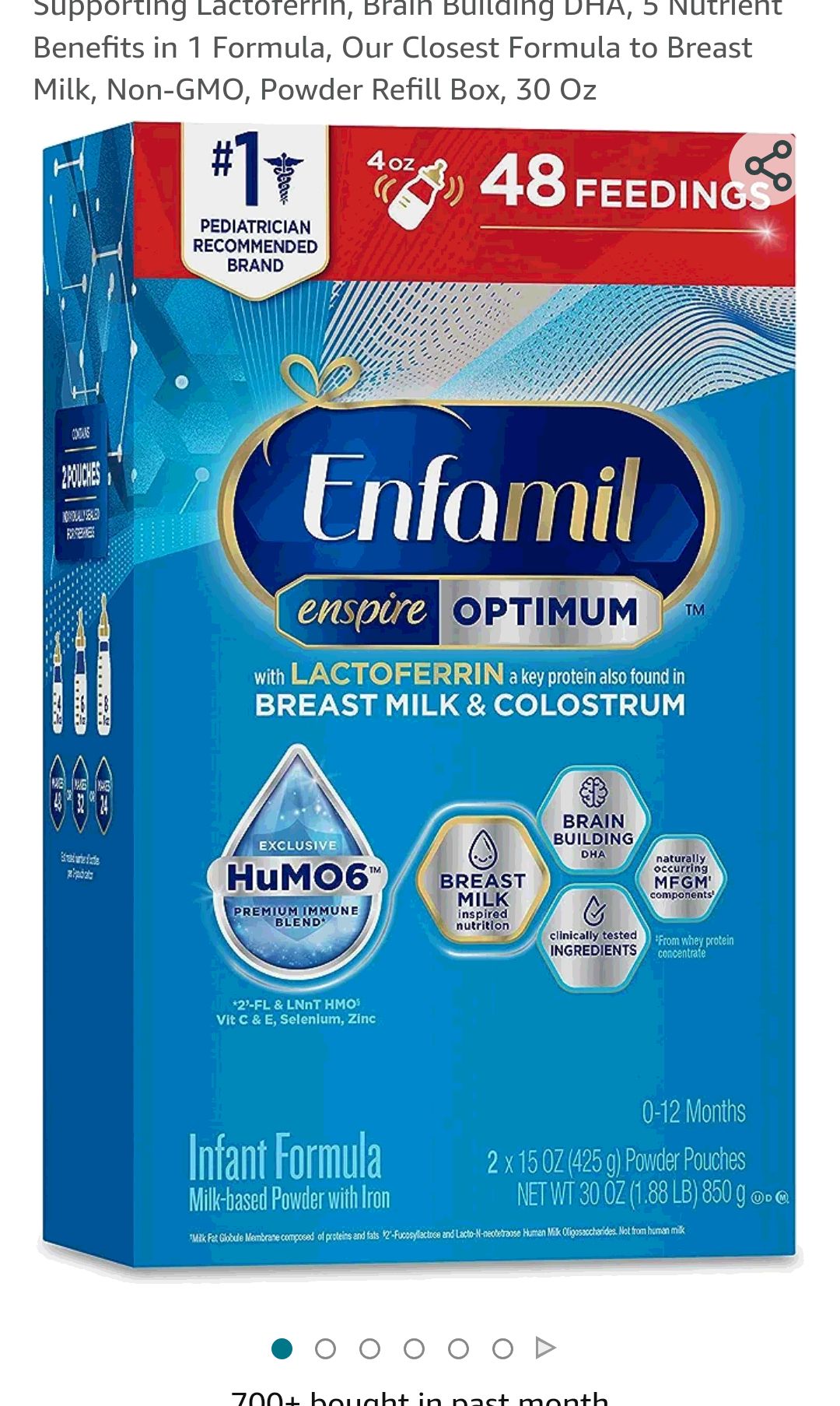 Enfamil Enspire Infant Formula with Immune-Supporting Lactoferrin, Brain Building DHA, 5 Nutrient Benefits in 1 Formula, Our Closest Formula to Breast Milk, Non-GMO, Powder Refill Box, 30 Oz : Baby