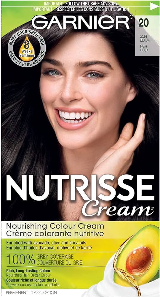 Garnier Nutrisse Cream, Permanent Hair Colour, 20 Soft Black, 100% Grey Coverage, Nourished Hair Enriched With Avocado Oil, 1 Application : Amazon.ca: Beauty & Personal Care