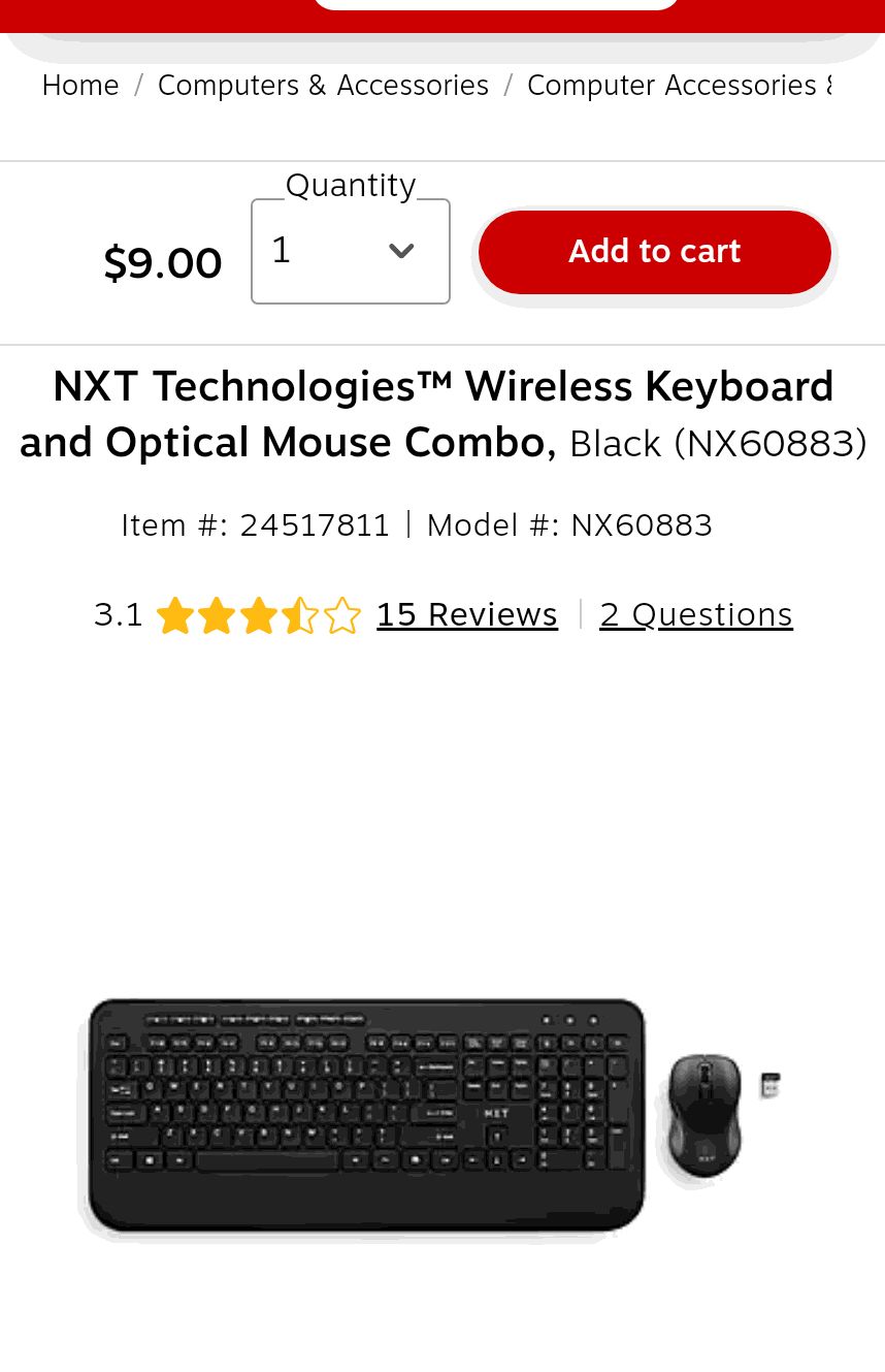 NXT Technologies™ Wireless Keyboard and Optical Mouse Combo, Black (NX60883) | Staples