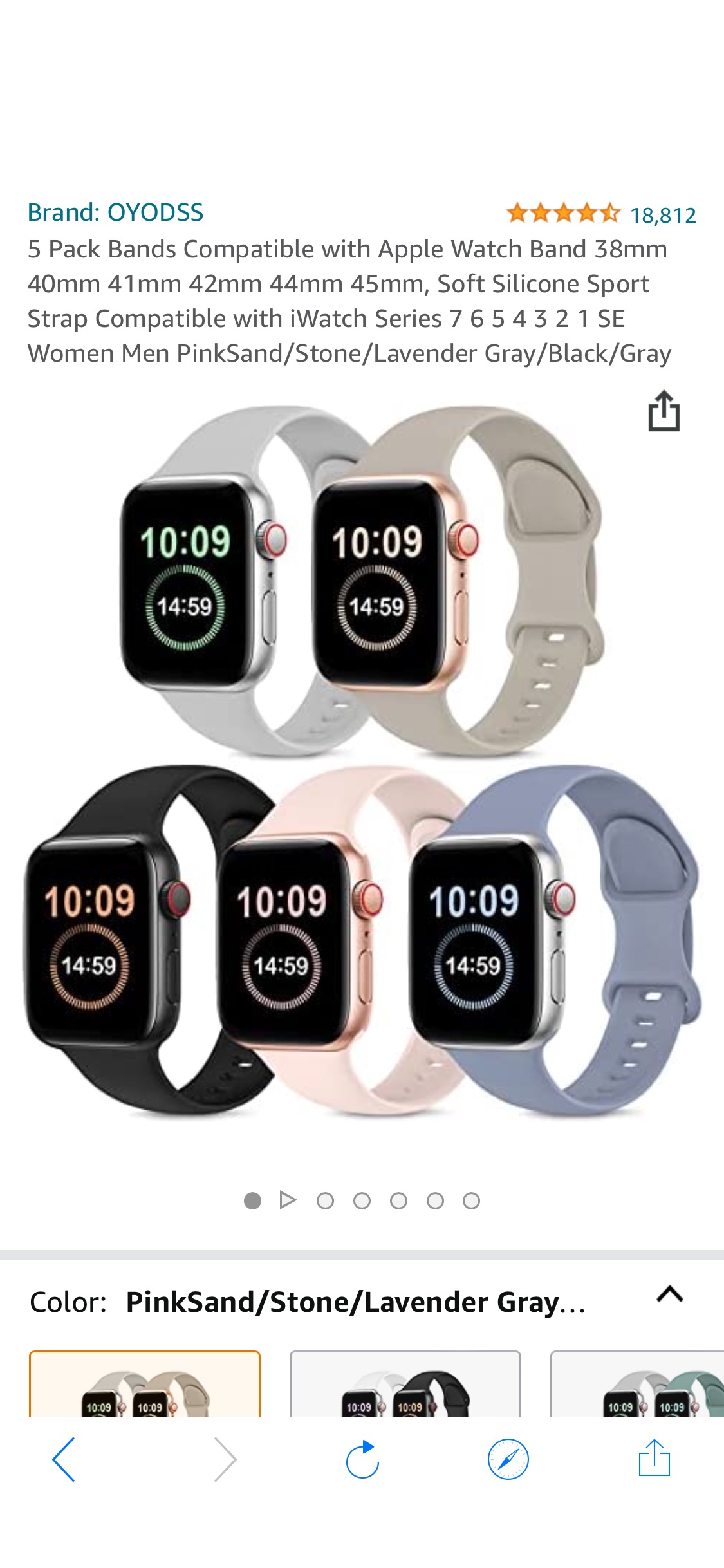 5 Pack Bands Compatible with Apple Watch Band 38mm 40mm 41mm 42mm 44mm 45mm, Soft Silicone Sport Strap Compatible with iWatch Series 7 6 5 4 3 2 1表带