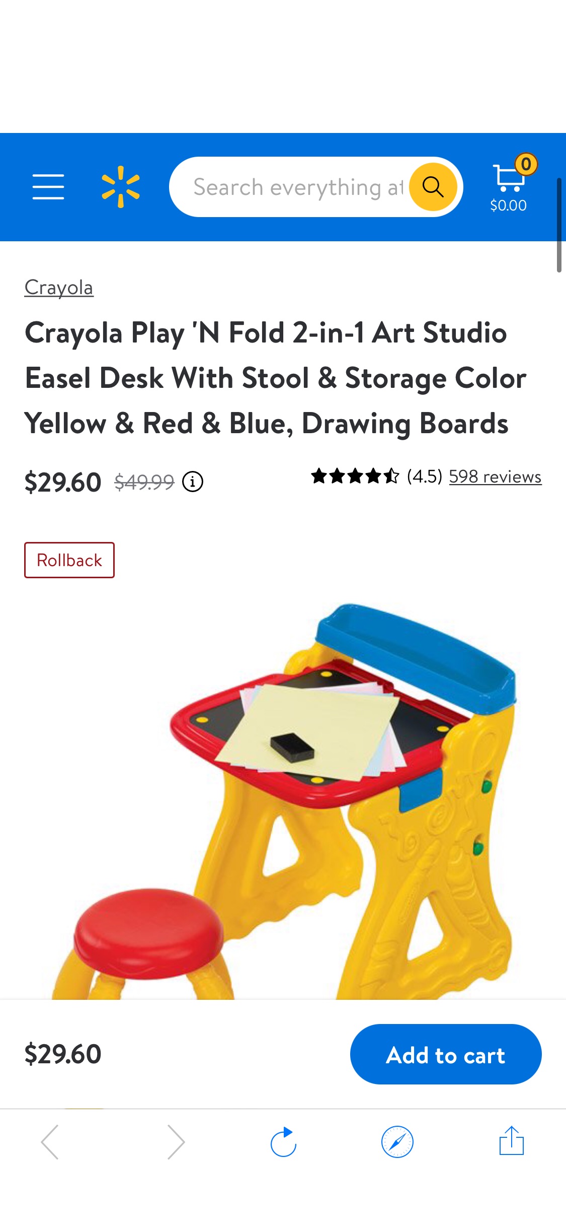 Crayola Play 'N Fold 2-in-1 Art Studio Easel Desk With Stool & Storage Color Yellow & Red & Blue, Drawing Boards - Walmart.com为