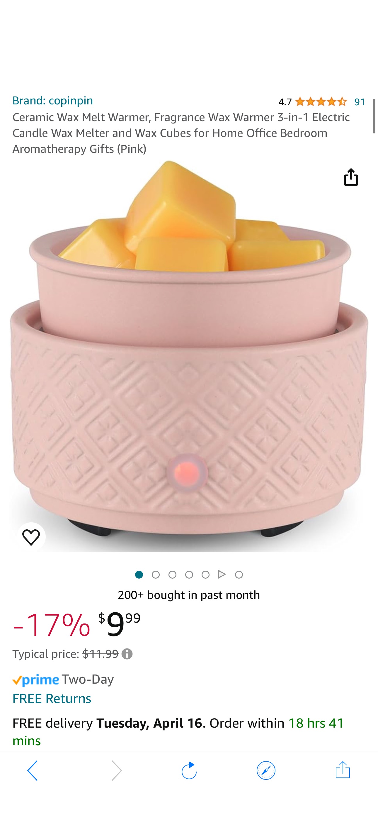 Amazon.com: copinpin Ceramic Wax Melt Warmer, Fragrance Wax Warmer 3-in-1 Electric Candle Wax Melter and Wax Cubes for Home Office Bedroom Aromatherapy Gifts (Pink) : Home & Kitchen