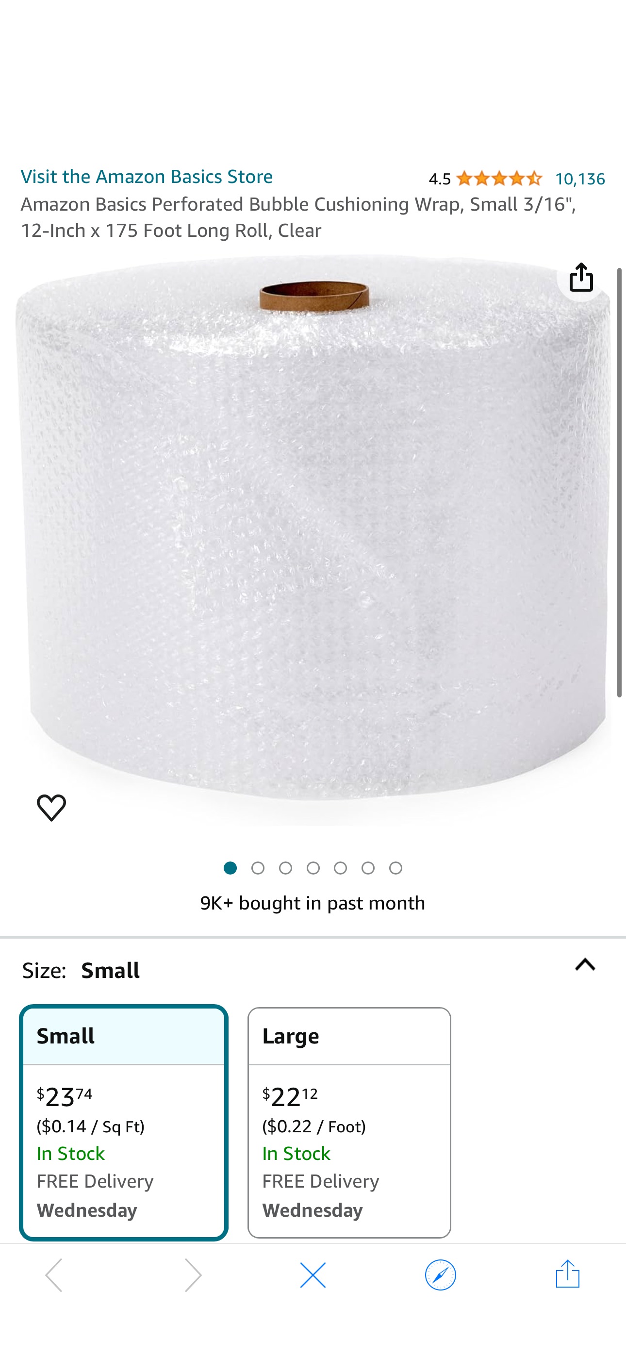 Amazon.com : Amazon Basics Perforated Bubble Cushioning Wrap, Small 3/16", 12-Inch x 175 Foot Long Roll, Clear : Office Products