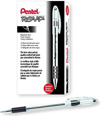 Pentel RSVP Ballpoint Pen, 1.0 mm, Black Ink, 12 Pack