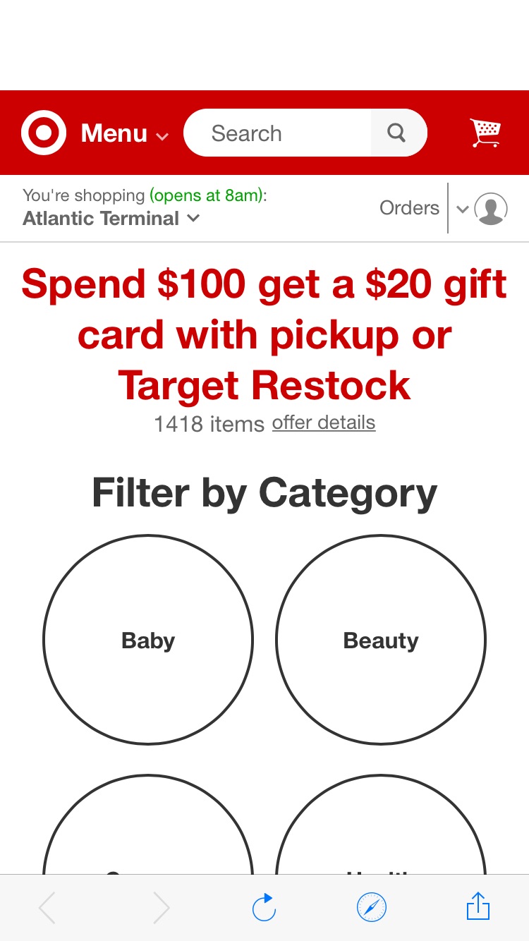 Target 婴儿用品满$100送$20礼卡