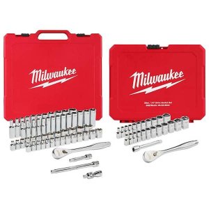 Milwaukee 3/8 in. and 1/4 in. Drive SAE/Metric Ratchet/Socket Mechanics Tool Set (81-Piece)