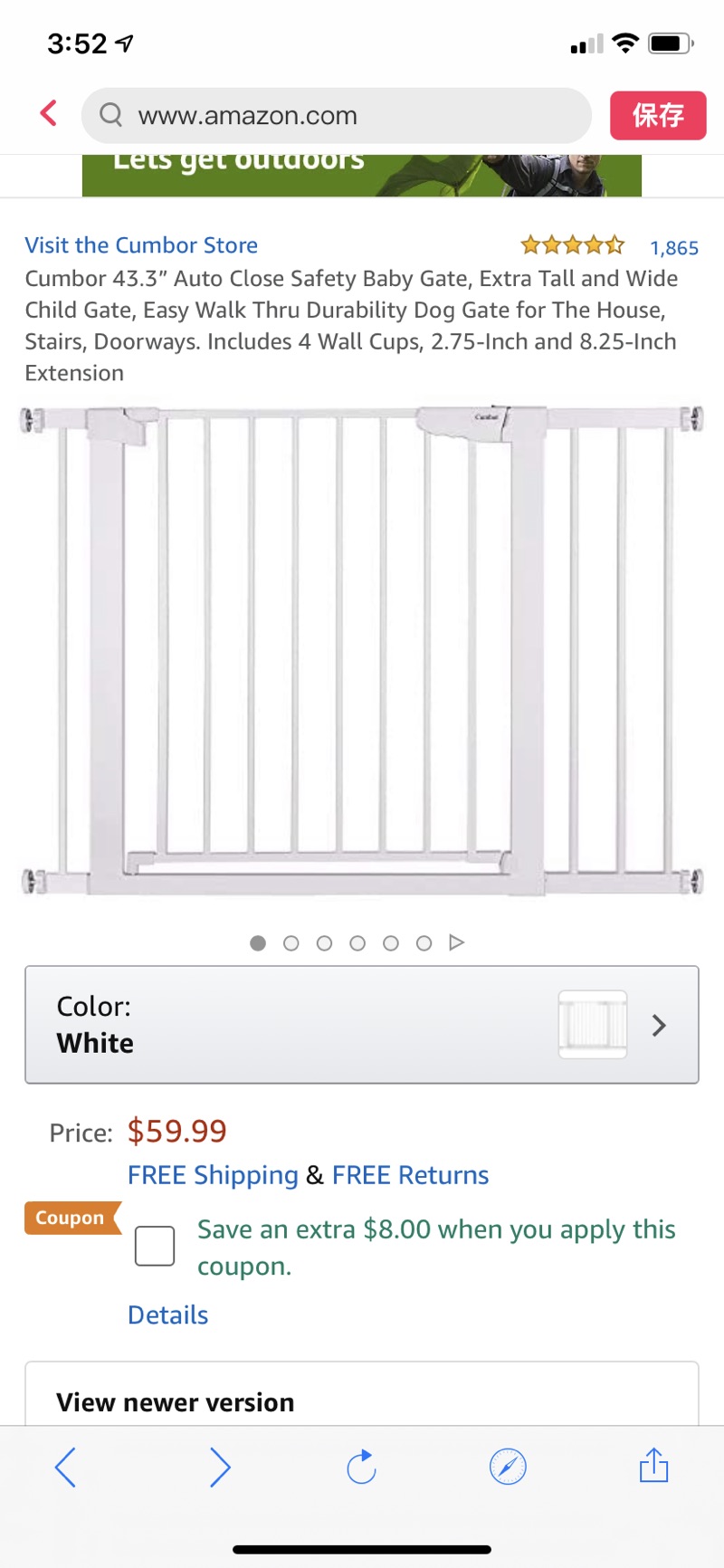 Amazon.com : Cumbor 43.3” Auto Close Safety Baby Gate, Extra Tall and Wide Child Gate, Includes 4 Wall Cups, 2.75-Inch and 8.25-Inch Extension宝宝安全门