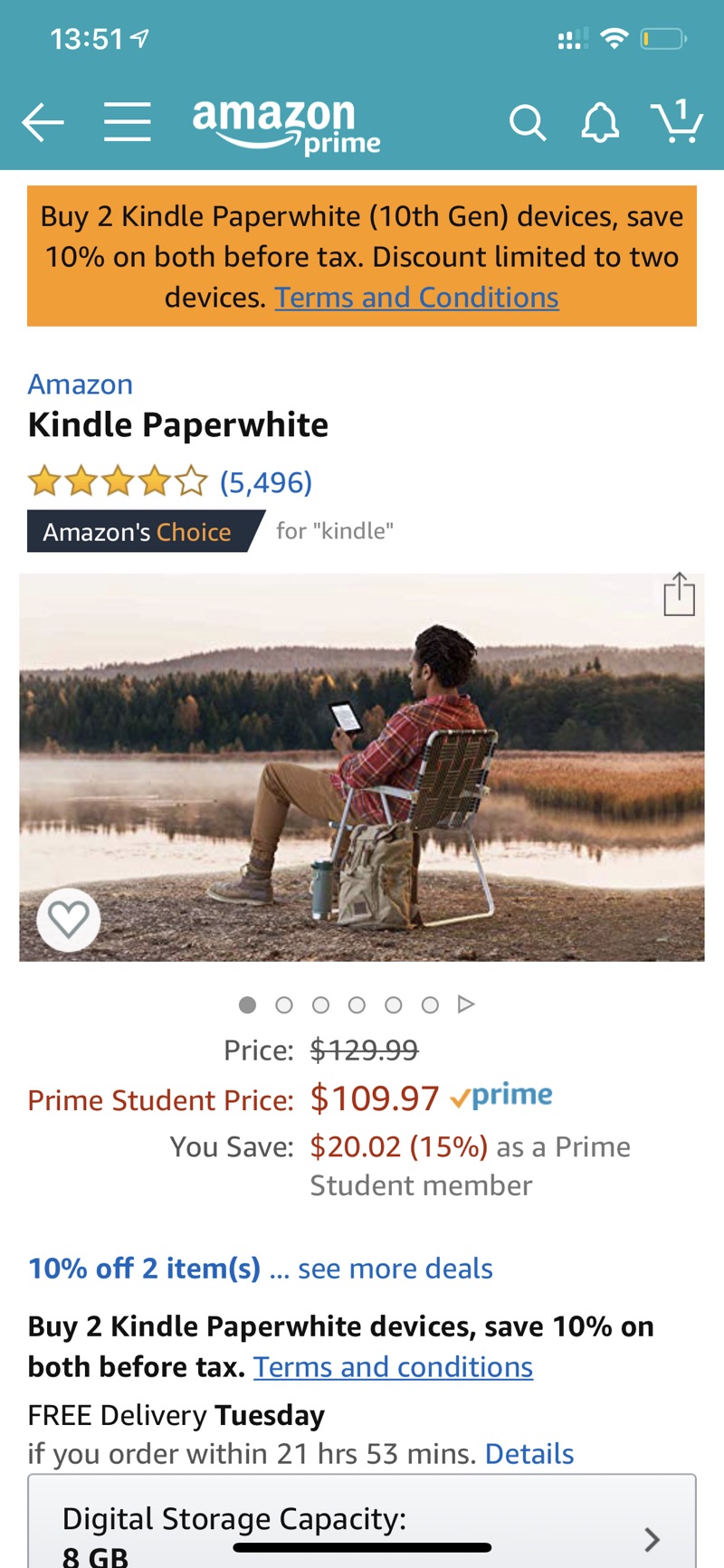 亚马逊Kindle Paperwhite – Now Waterproof with 2x the Storage – Includes Special Offers: Kindle Store