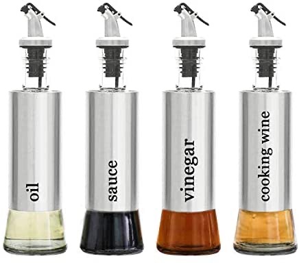 Amazon.com: Tebery 4 Pack Oil and Vinegar Cruet Dispenser Set with Drip Free Design Elegant Stainless Steel with Glass Bottom: Home Improvement 调理味罐