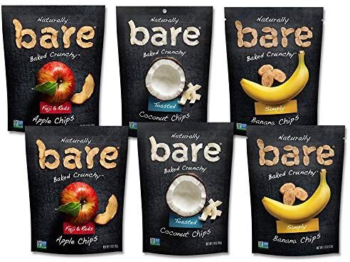 Baked Crunchy Apple Chips, Banana Chips, and Coconut Chips, Variety Pack, Gluten Free, 6 Count