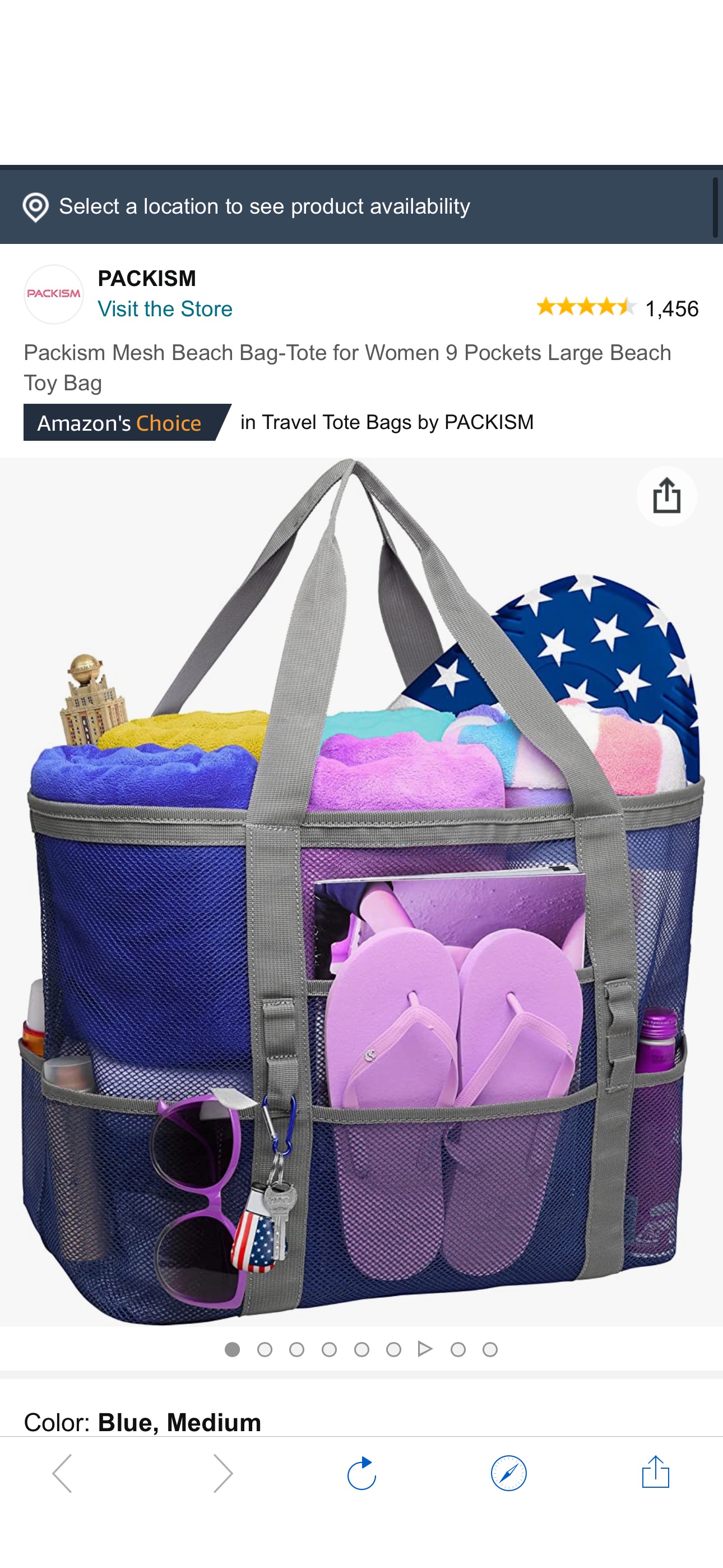 Amazon.com | Packism Oversized Mesh Beach Bag 9 Pockets Beach Tote Travel Beach Toy Bag, Blue | Travel Totes沙滩包
