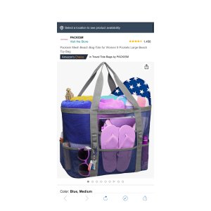 $7.92 Amazon.com | Packism Oversized Mesh Beach Bag 9 Pockets Beach Tote Travel Beach Toy Bag, Blue | Travel Totes沙滩包
