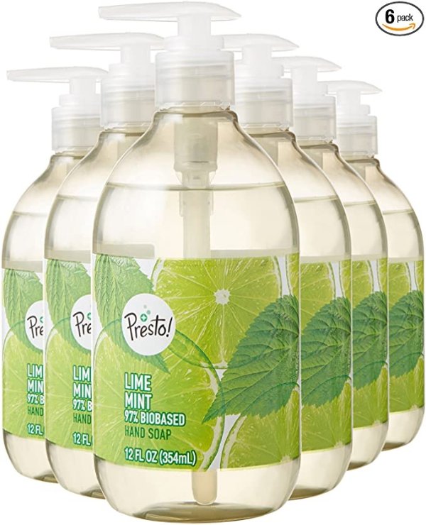 Amazon Brand -! Biobased Hand Soap, Lime Mint Scent, 12 Fluid Ounces, Pack of 6