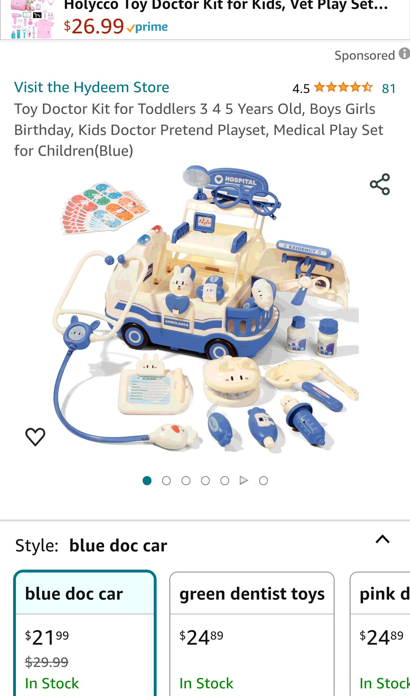 Hydeem Toy Doctor Kit for Toddlers 3 4 5 Years Old, Boys Girls Birthday, Kids Doctor Pretend Playset, Medical Play Set for Children(Blue) : Toys & Games