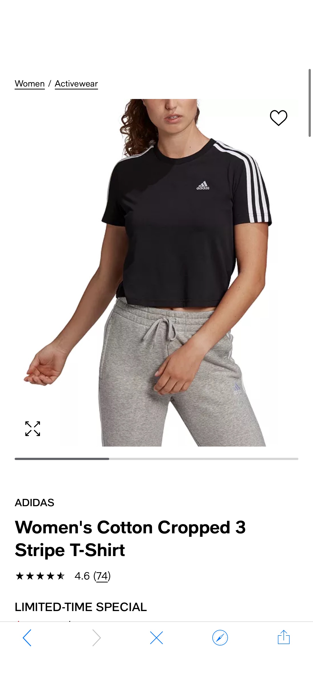 adidas Women's Cotton Cropped 3 Stripe T-Shirt & Reviews - Activewear - Women - Macy's