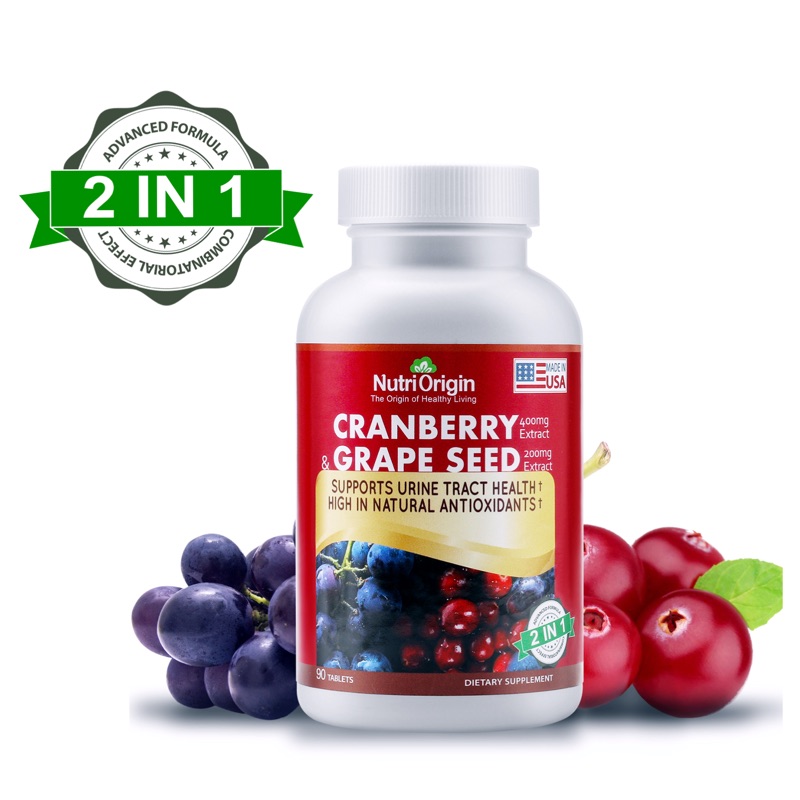 Amazon亲测有效 蔓越莓和葡萄籽复合片 NutriOrigin 2 in 1 Cranberry, Grape Seed Extract Tablets for Urine Tract Made in USA
