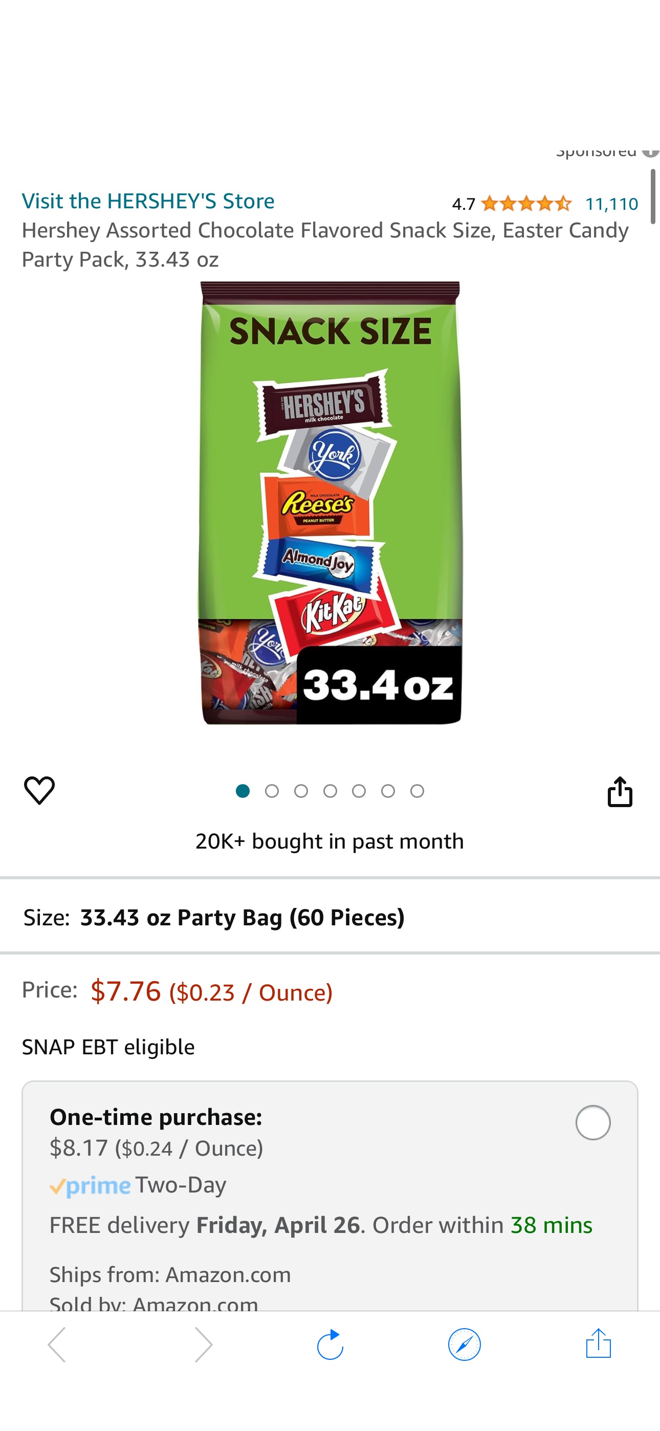 Amazon.com : Hershey Assorted Chocolate Flavored Snack Size, Easter Candy Party Pack, 33.43 oz : Everything Else