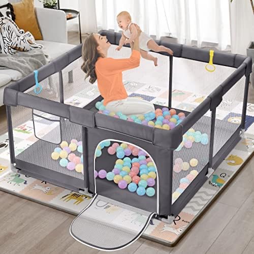 Amazon.com : Large Baby Playpen for Toddlers, 74" ×50", Large Baby Play Yards Indoor & Outdoor, Sturdy Safety Baby Play Pen with Soft Breathable Mesh, Toddlers Activity Center with Anti-Slip Base : Ba