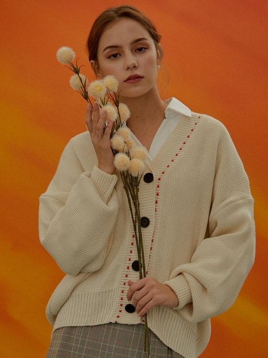 Iuw468 Stitched Cardigan Ivory | W Concept