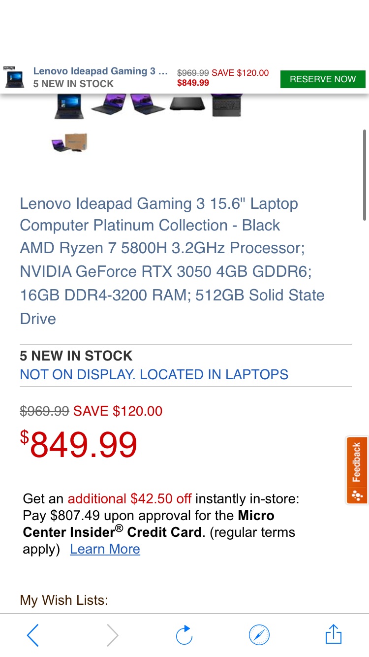 Lenovo Ideapad Gaming 3 15.6" Laptop Computer Platinum Collection - Black; AMD Ryzen 7 5800H 3.2GHz Processor; NVIDIA - Micro Center超值游戏本