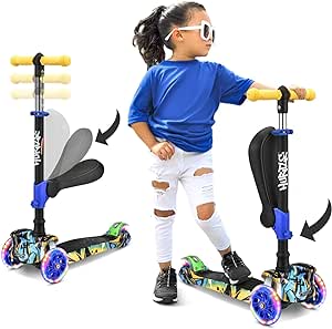 Amazon.com : Hurtle 10 Wheeled Scooter for Kids - Stand &amp; Cruise Child/Toddlers Toy Folding Kick Scooters w/Adjustable Height, Anti-Slip Deck, Flashing Wheel Lights 
