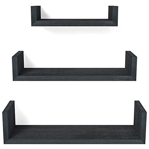 SRIWATANA Floating Shelves Wall Mounted, Solid Wood Wall Shelves, Weathered Black