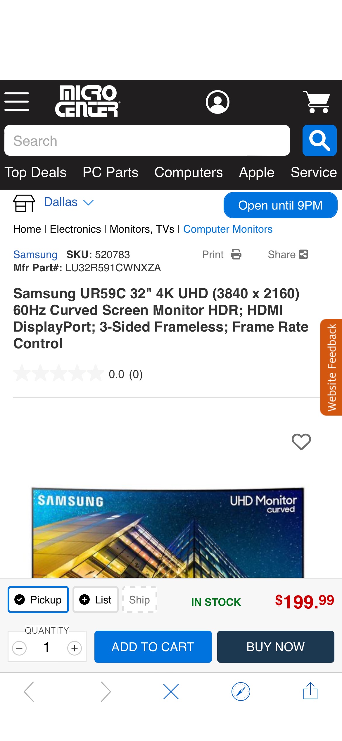 Samsung UR59C 32" 4K UHD (3840 x 2160) 60Hz Curved Screen Monitor; HDR; HDMI DisplayPort; 3-Sided Frameless; Frame Rate - Micro Center