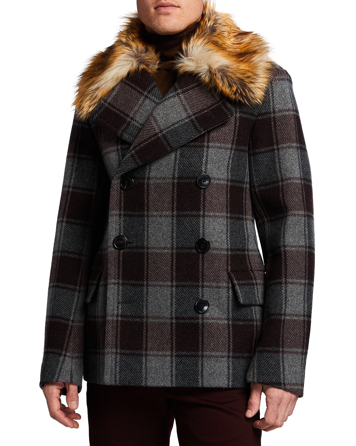 Dries Van Noten Men's Roddy Plaid Peacoat w/ Faux Fur Collar | Neiman Marcus
外套