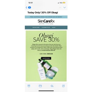 需要使用折扣码OBAGI30 SkinCareRx.com现有Obagi产品七折热卖