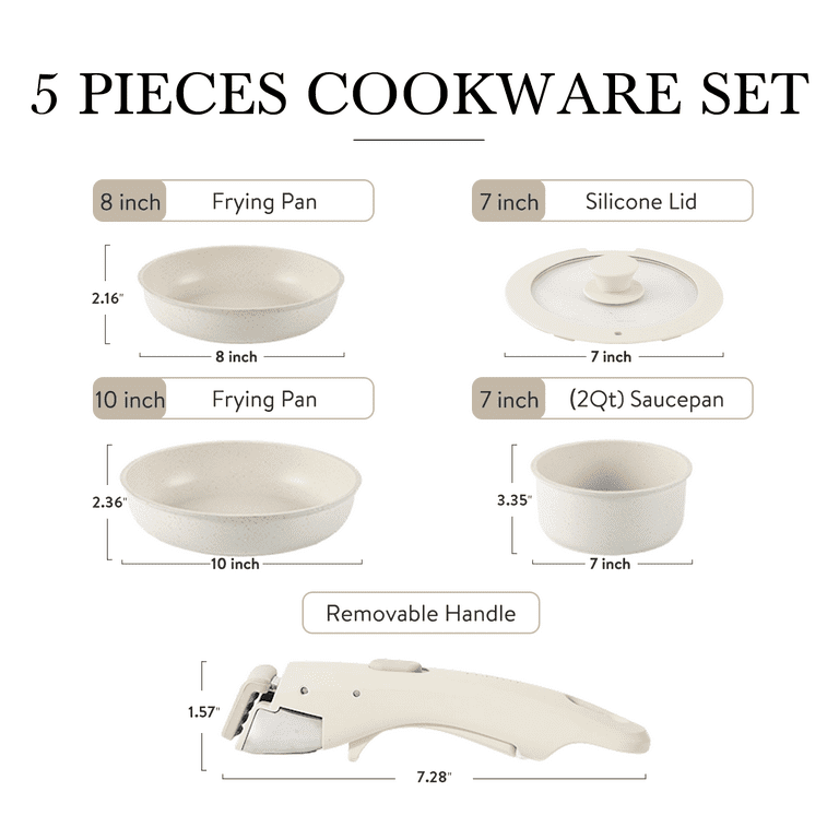 Carote Nonstick Cookware Sets with Detachable Handle, 5 Pcs Granite Non Stick Pots and Pans Set with Removable Handle Cookware - Walmart.com