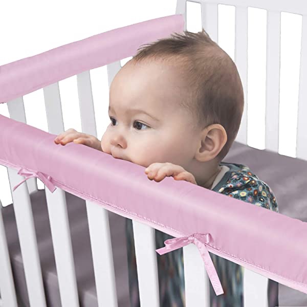 Safe Kids Padded Crib Rail Protector from Chewing for Standard Cribs,Soft Batting Inner for Baby Teething Guard(Grey)床围