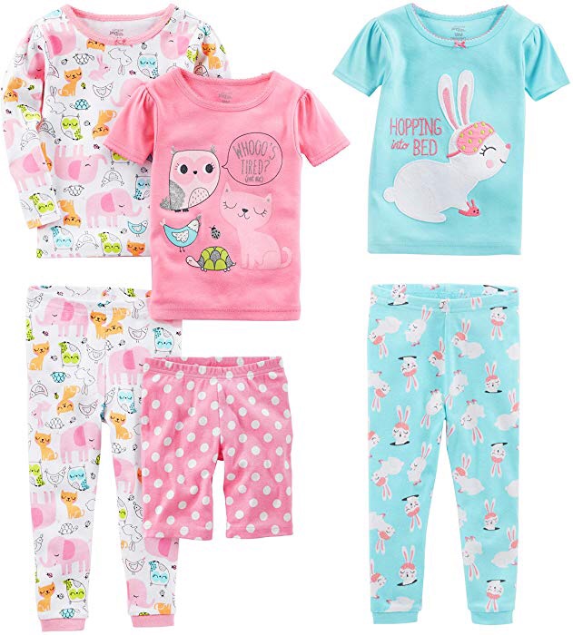 Simple Joys by Carter's Baby Girls 6-Piece Snug Fit Cotton Pajama Set, Donuts/Zebra/Dots, 18 Months: Clothing
全棉睡衣6件套