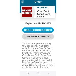 $0.01 Wendy s小杯汽水只需1分钱