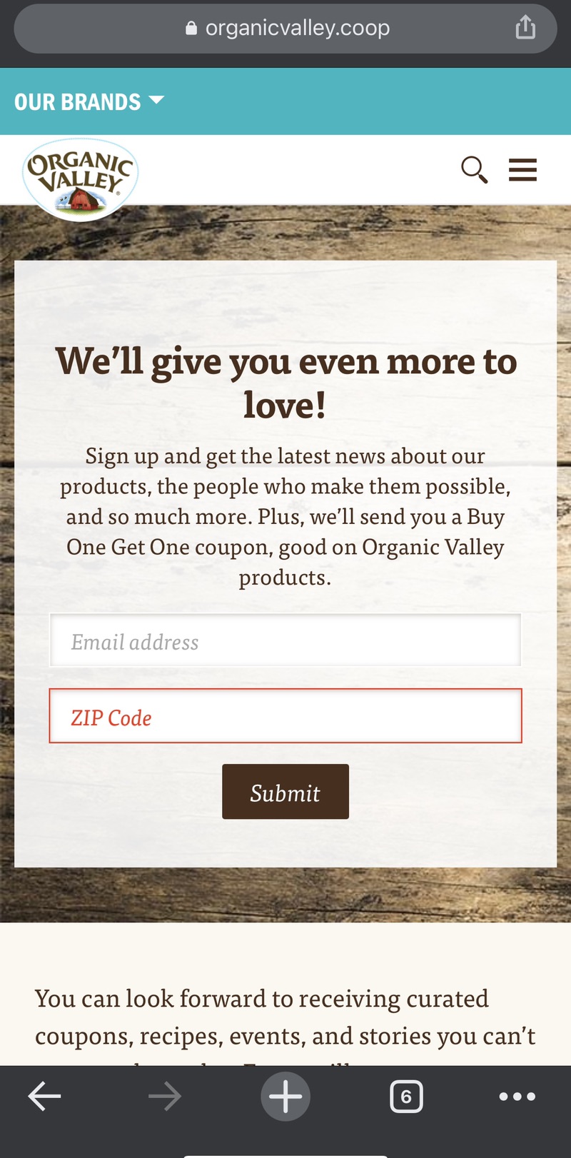 Organic Valley 买一送一coupon