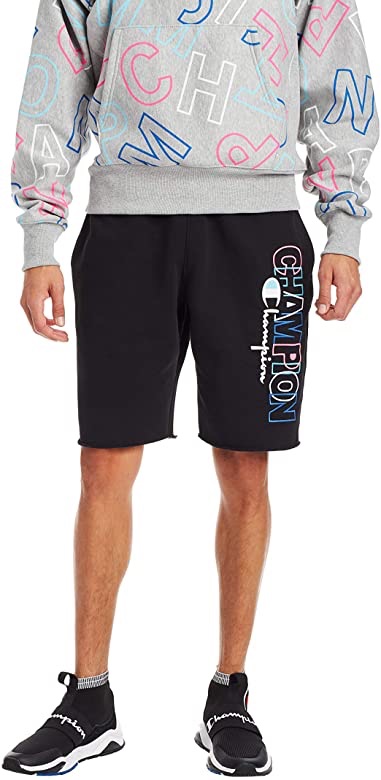 Champion Life Men's Reverse Weave Cut Off Shorts-Block Logo, Black, 运动短裤