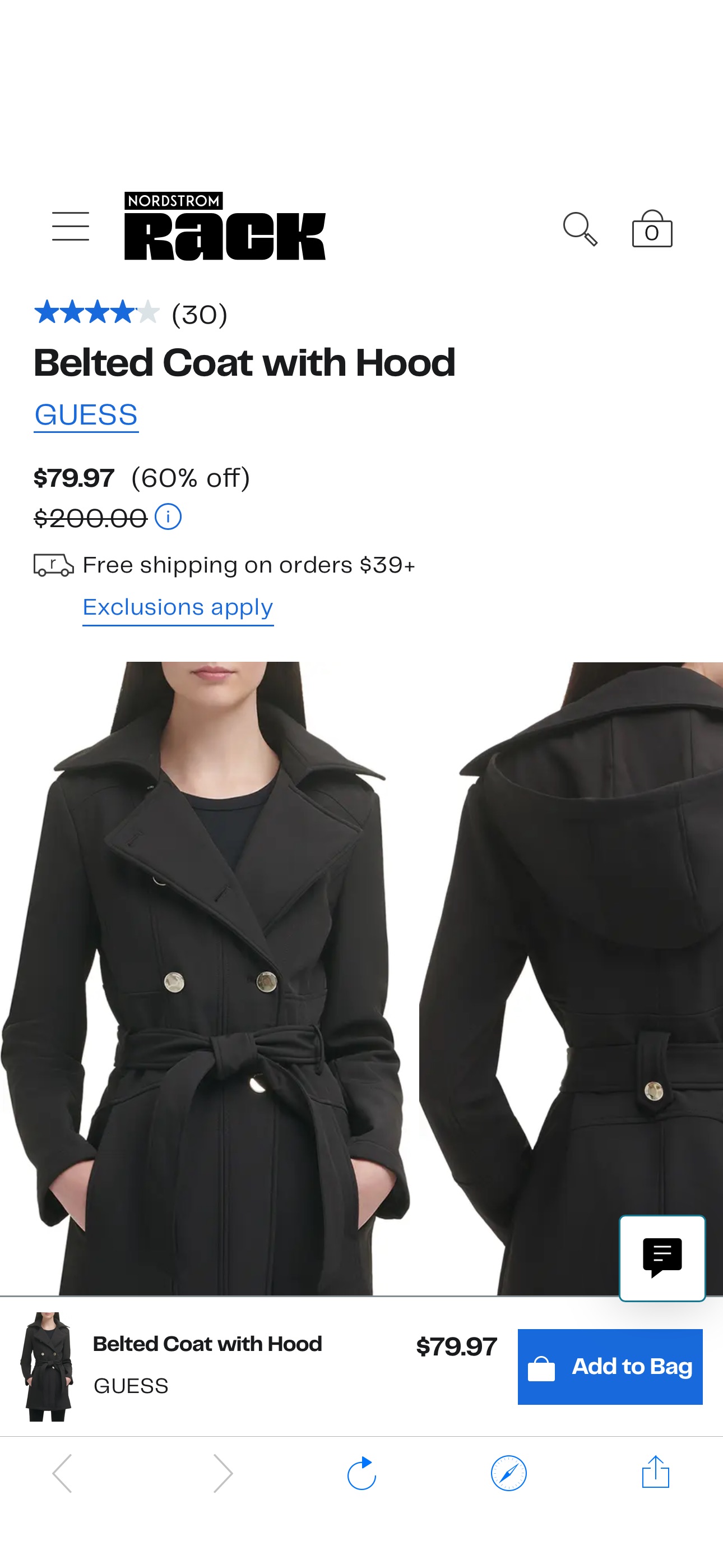 GUESS Belted Coat with Hood | Nordstromrack