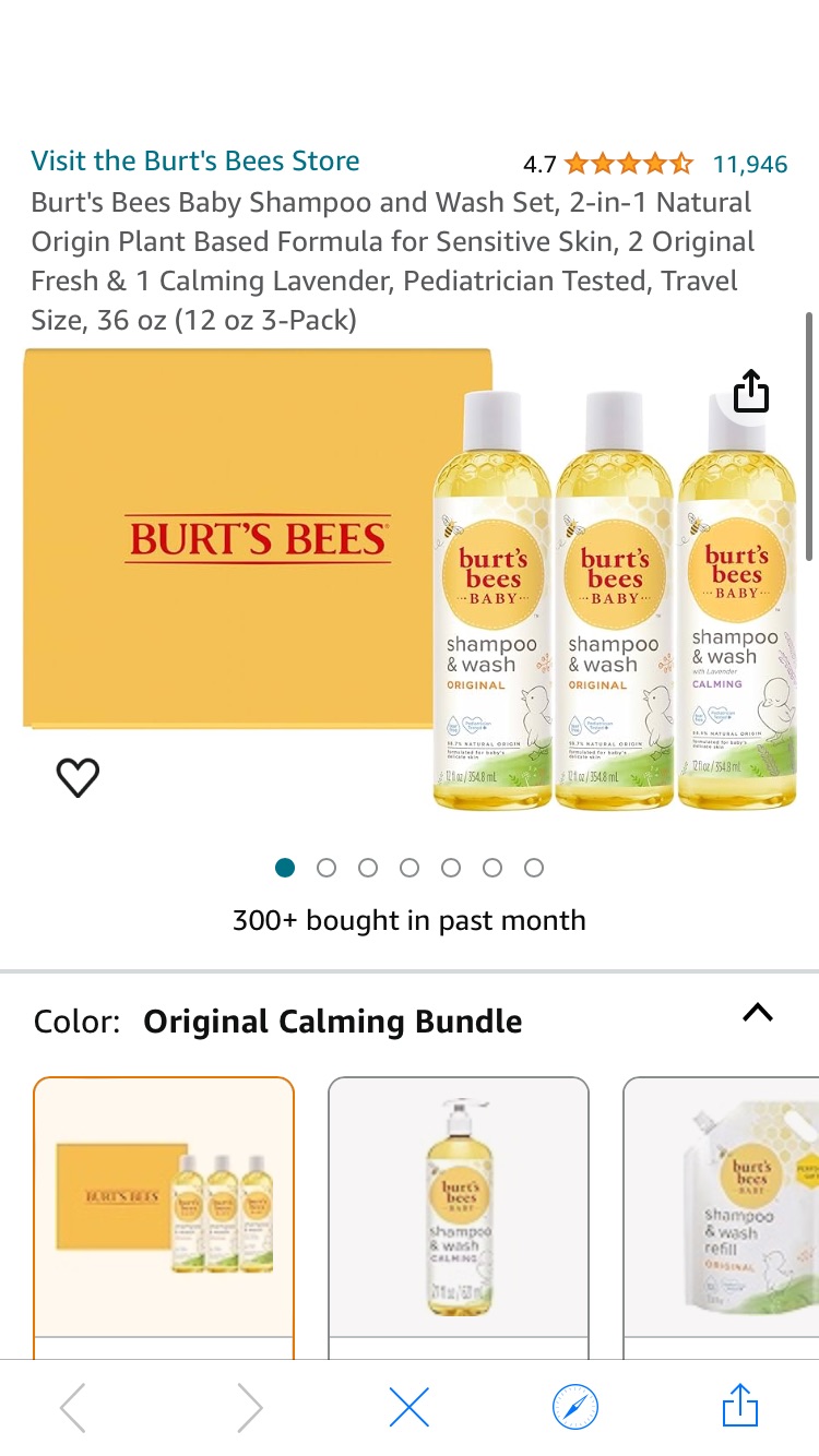Burt's Bees Baby 嬰兒沐浴乳Shampoo and Wash Set, 2-in-1 Natural Origin Plant Based Formula for Sensitive Skin, 2 Original Fresh & 1 Calming Lavender, Pediatrician Tested, Travel Size, 36 oz (12 oz 3-Pack) 