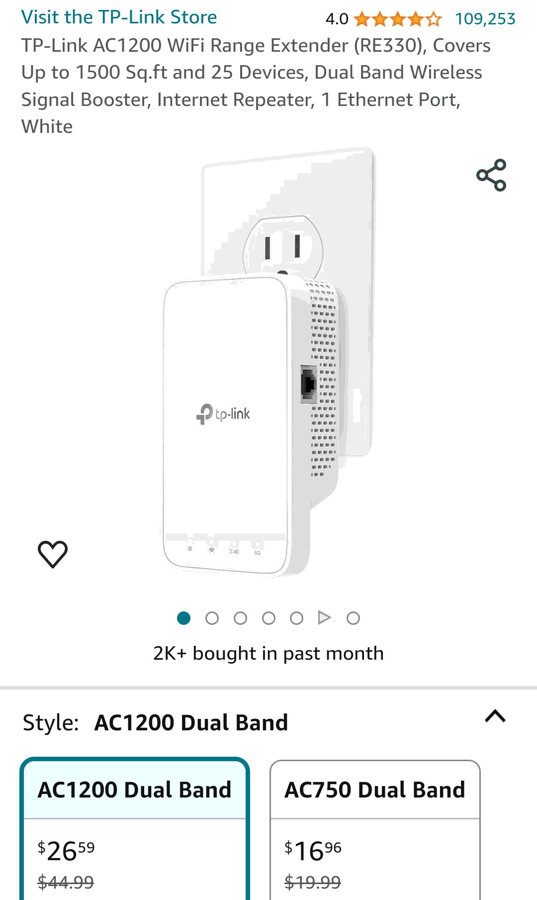 TP-Link AC1200 WiFi Range Extender (RE330), Covers Up to 1500 Sq.ft and 25 Devices, Dual Band Wireless Signal Booster, Internet Repeater, 1 Ethernet Port, White : Electronics