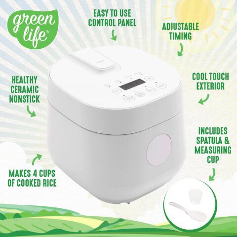 GreenLife White Go Grains Nonstick Rice Cooker 4杯电饭锅| World Market