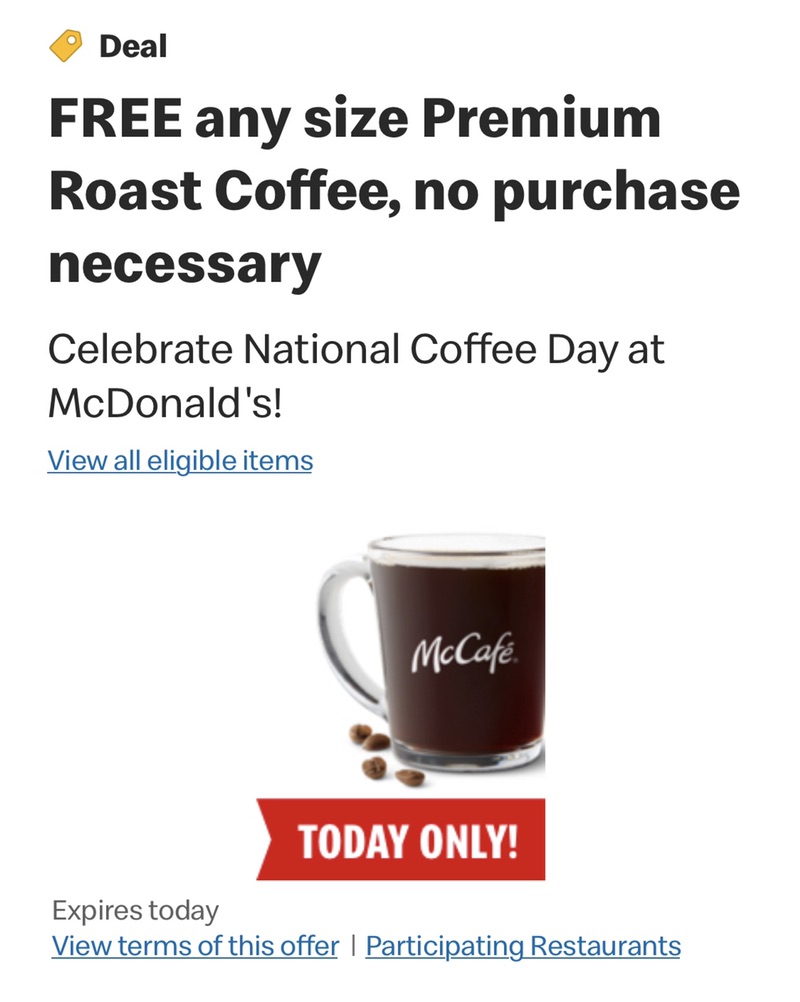 National Coffee Day 領免費咖啡