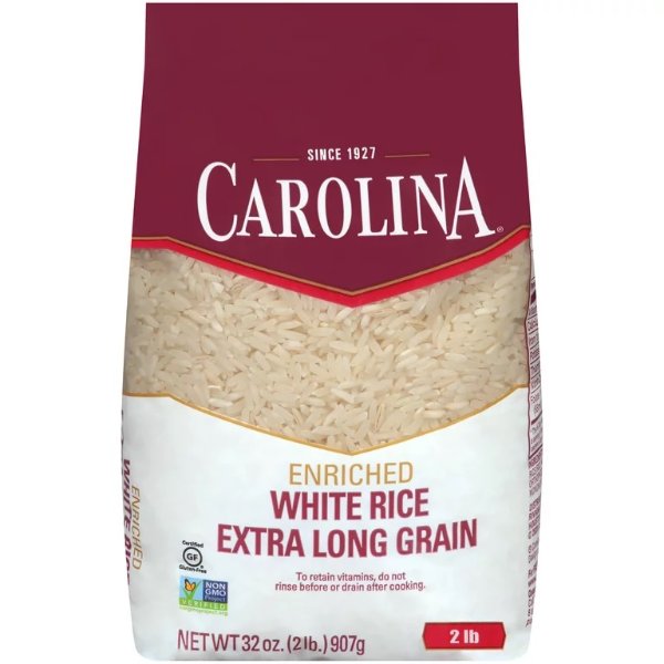 Carolina Enriched White Rice, Extra Long Grain Rice, 2 lb Bag