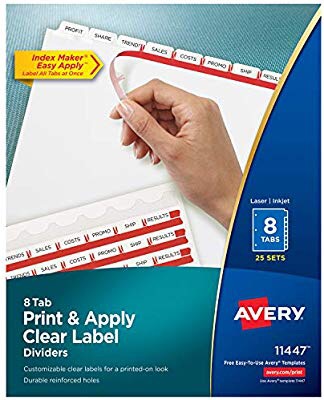 活页夹分割线Amazon.com : Avery 8-Tab Binder Dividers, Easy Print & Apply Clear Label Strip, Index Maker, White Tabs, 25 Sets (11447) : Binder Index Dividers : Office Products