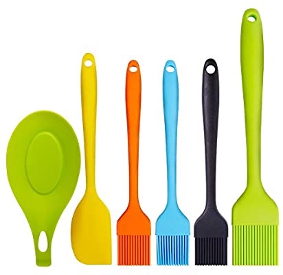 Topsome Basting Brush Silicone Heat Resistant BPA Free Pastry Brushes with Spatula for BBQ Grill Barbeque & Kitchen Baking Set Oil Brushes Soft Bristles Long Handle (6 Pack) 硅胶铲刷6件套耐高温